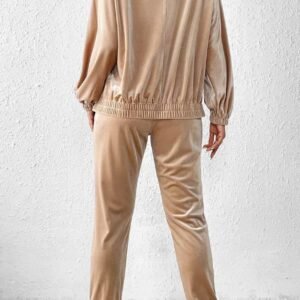 Parchment Velvet Zipped Top And Joggers Two Piece Set