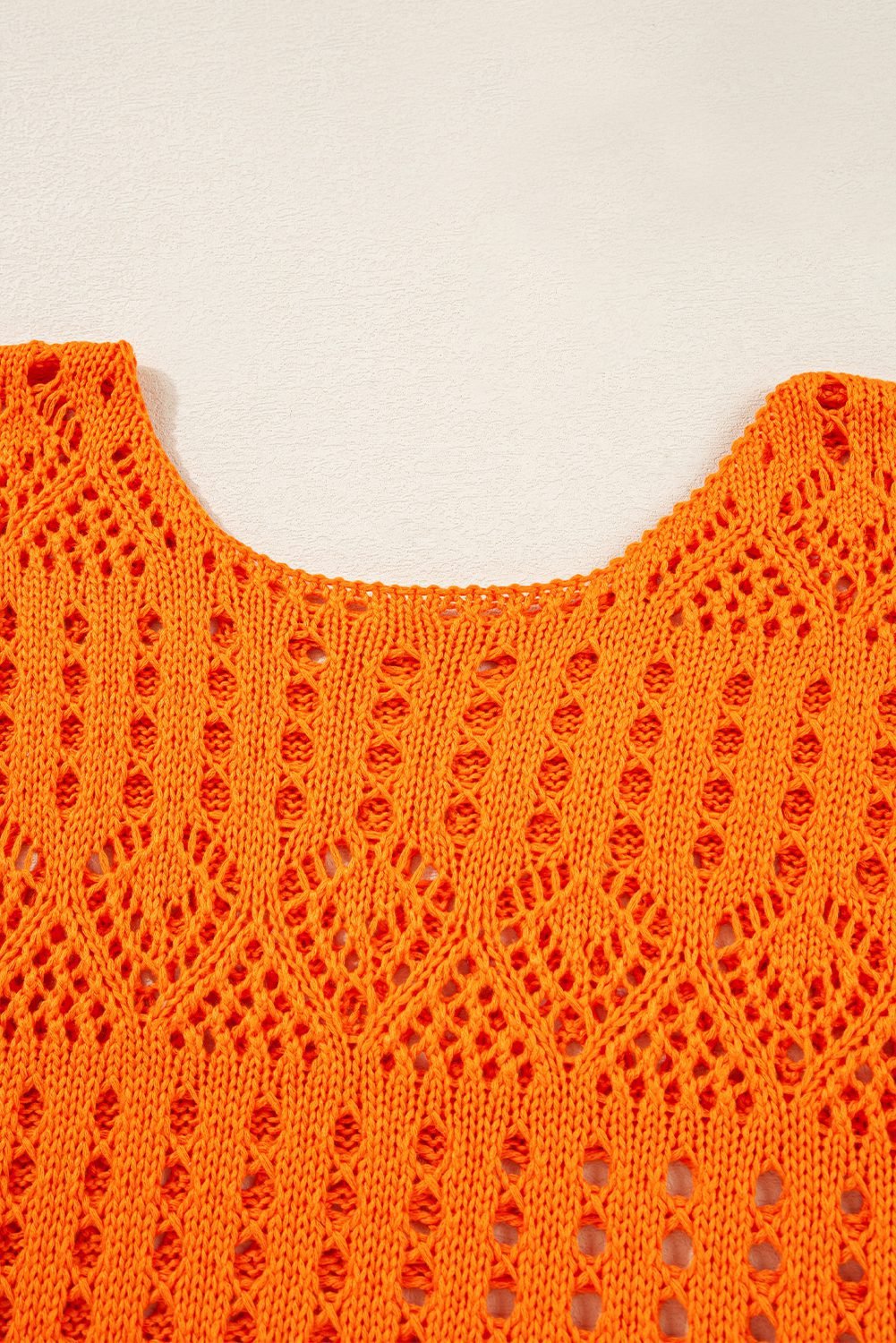 Carrot Solid Color Open Crochet Scallop Edge Sweater