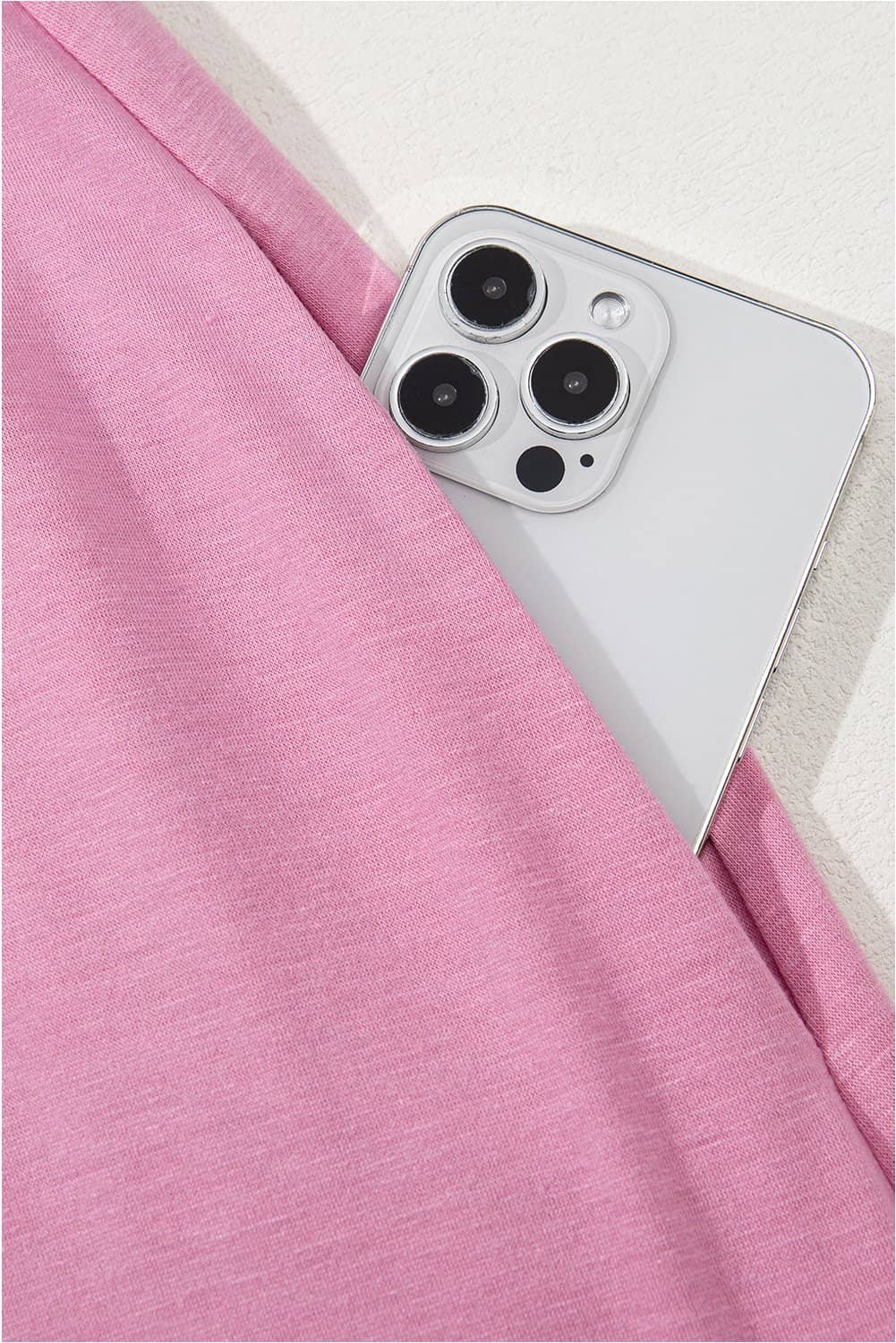 Pink Solid Color T-Shirt High Waist Pocketed Long Dress