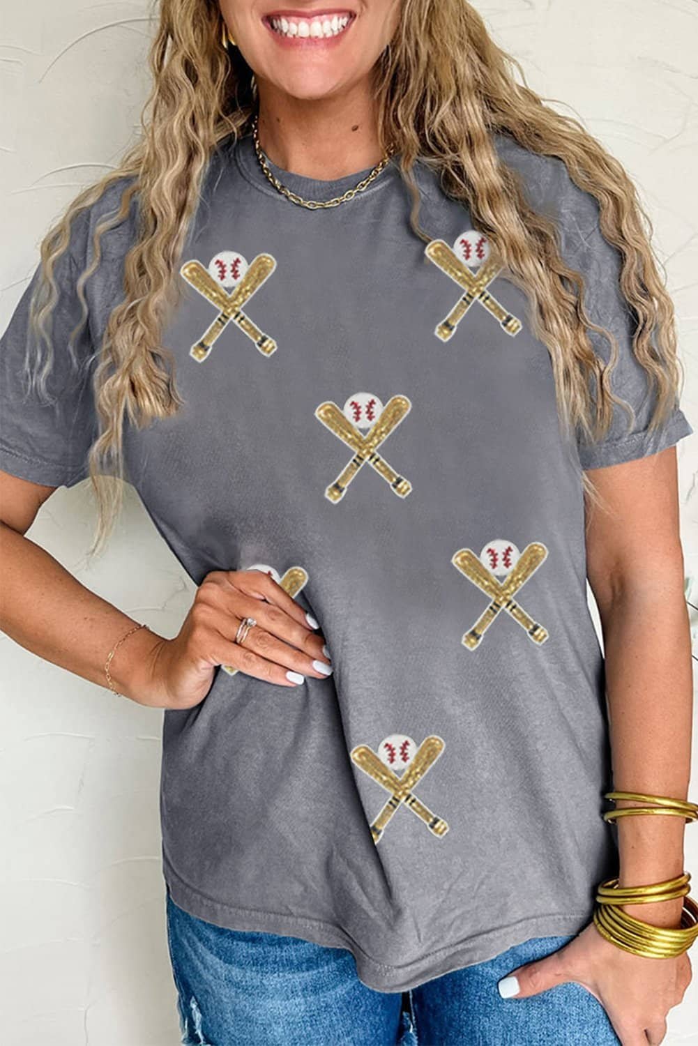 Gray Sequined Game Day Casual Tee