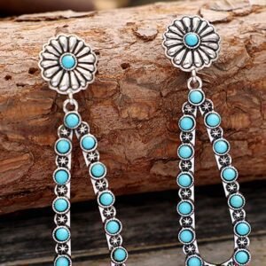 Silver Flower Turquoise Western Fashion Earrings