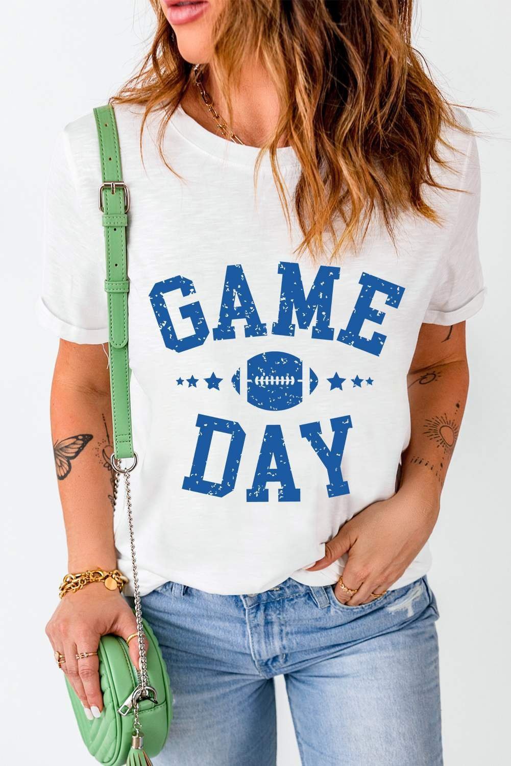 White Game Day Rugby Football Graphic Crewneck T Shirt