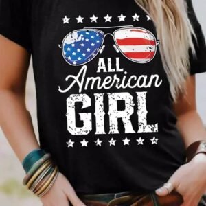 Black Stars And Stripes Glasses Slogan Graphic T Shirt