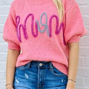 Bonbon Mom Tinsel Front Short Sleeve Sweater
