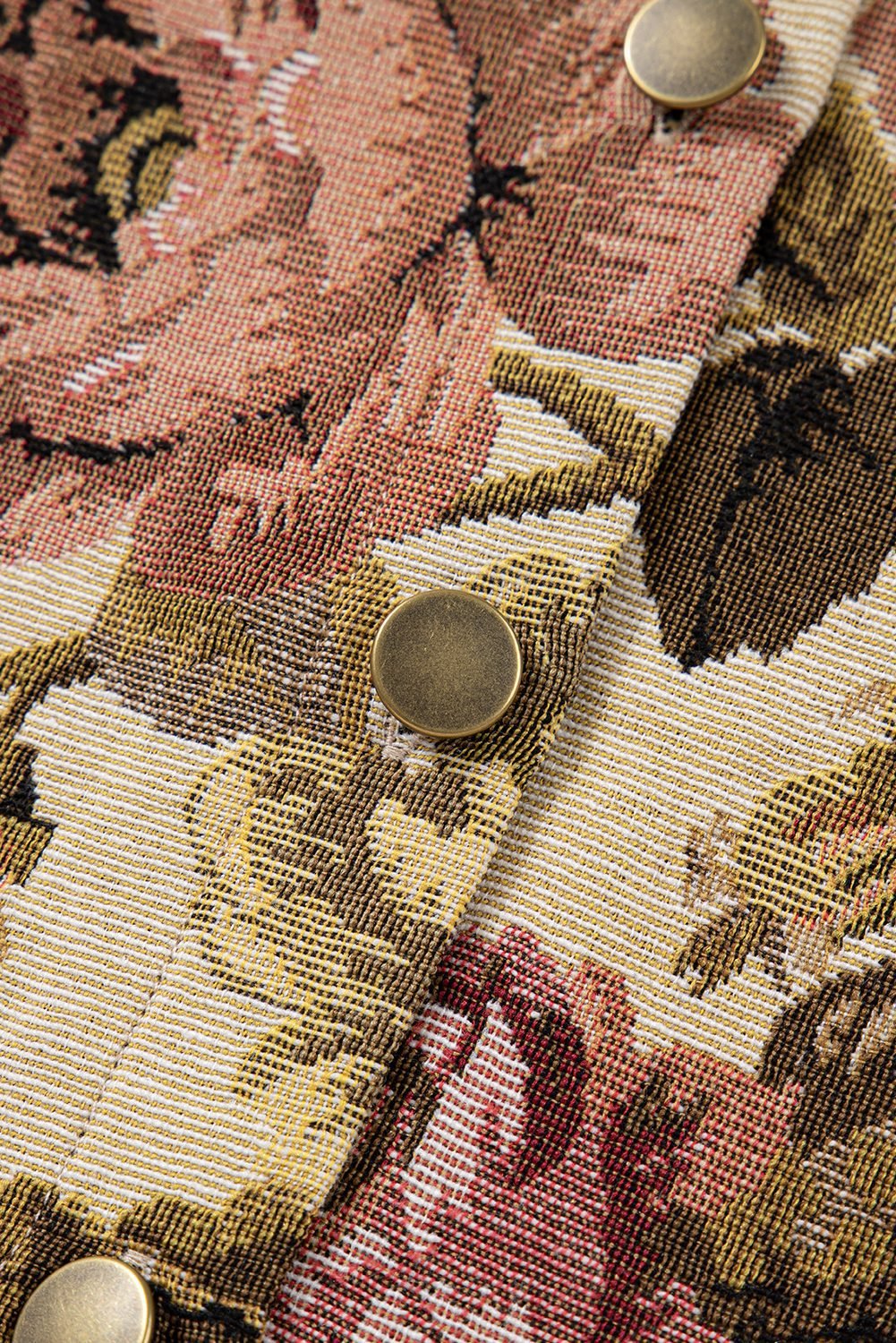 Khaki Floral Waffle Knit Patchwork Chest Pockets Buttoned Jacket