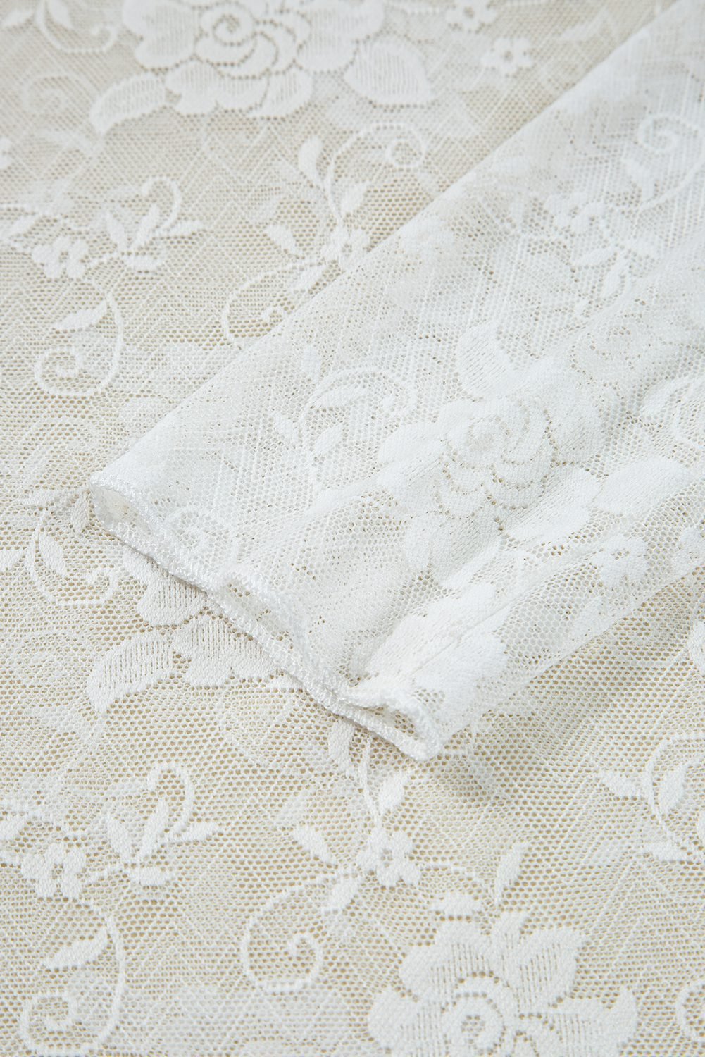 White Sheer Floral Lace Mesh Mock Neck Long Sleeve Top