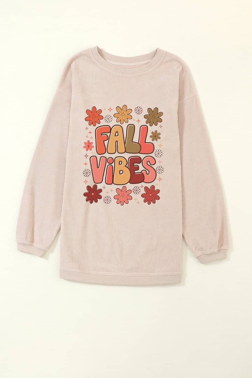 Apricot Twisted Rib Fall Vibe Graphic Baggy Sweatshirt