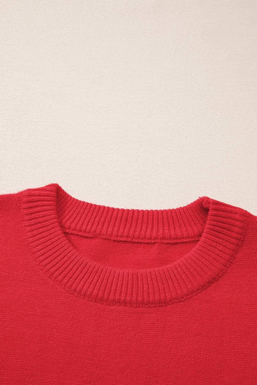 Fiery Red Tinsel Merry Pattern Drop Shoulder Plus Size Sweater