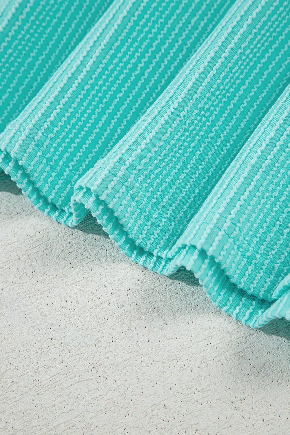 Light Blue Corded Knit Color Block Pocketed Crew Neck T Shirt