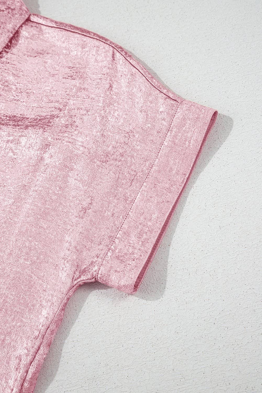 Pink Metallic Sheen Short Sleeve Buttoned Front Casual Shirt