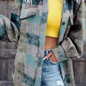 Multicolor Brushed Plaid Pocketed Oversize Shacket