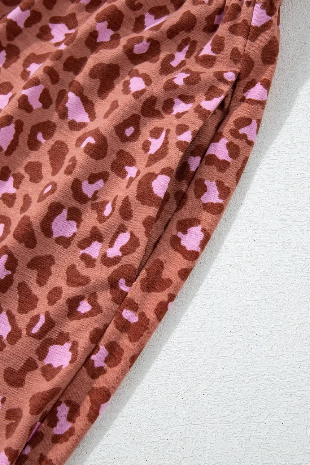 Brown Leopard Print Short Sleeve Shirt And Pants Pajamas Set