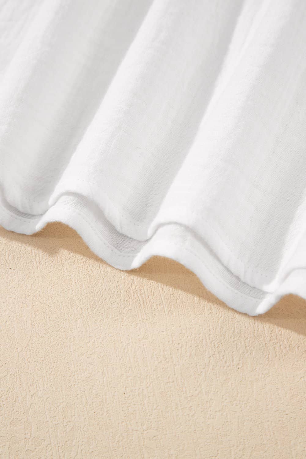 White Lace Crochet Textured Button Back V Neck T Shirt