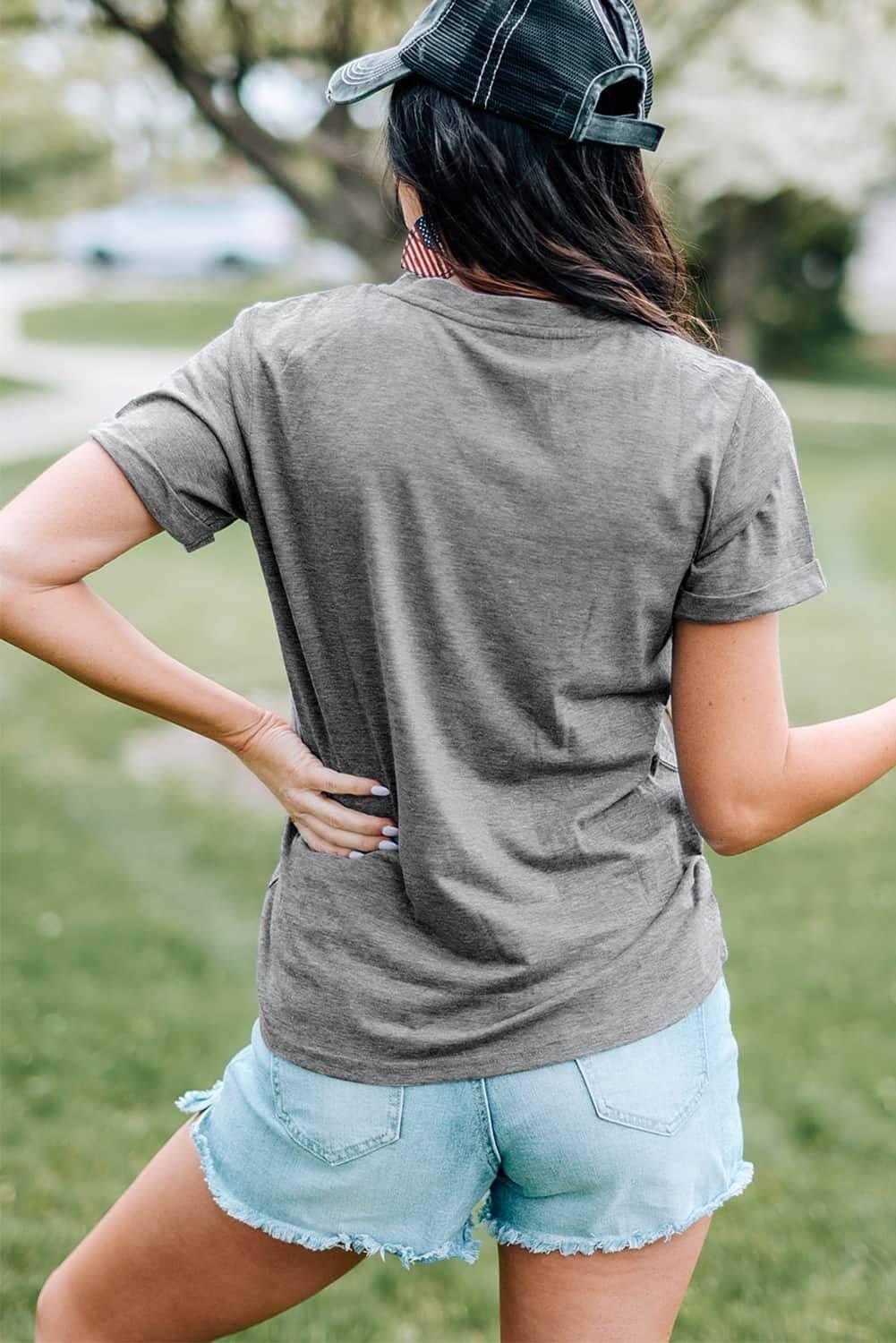 Gray Easter Egg Hoppy Chenille Patched Pattern T Shirt