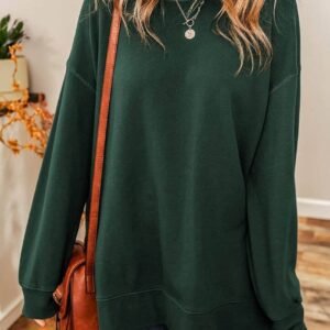 Duffel Green Oversized Drop Shoulder Split Hem Sweatshirt