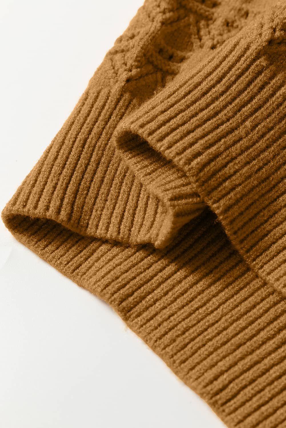 Jurassic Gold Hollow Out Crochet Ribbed Edge Balloon Sleeve Sweater