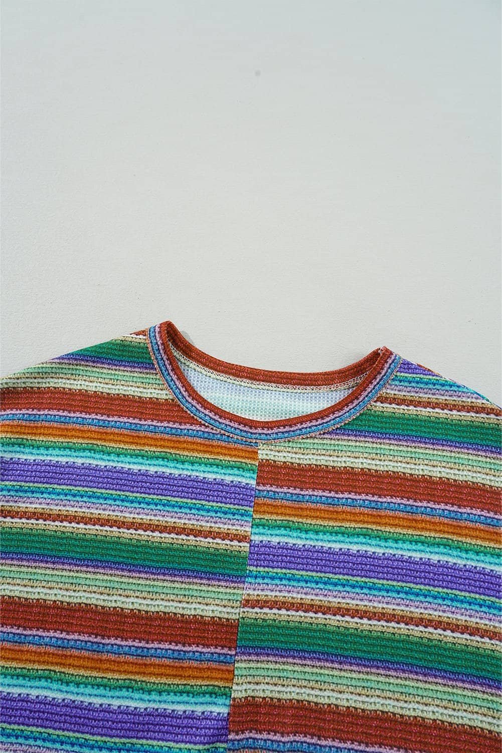 Multicolour Striped Pattern Twist Hem Short Sleeve Top