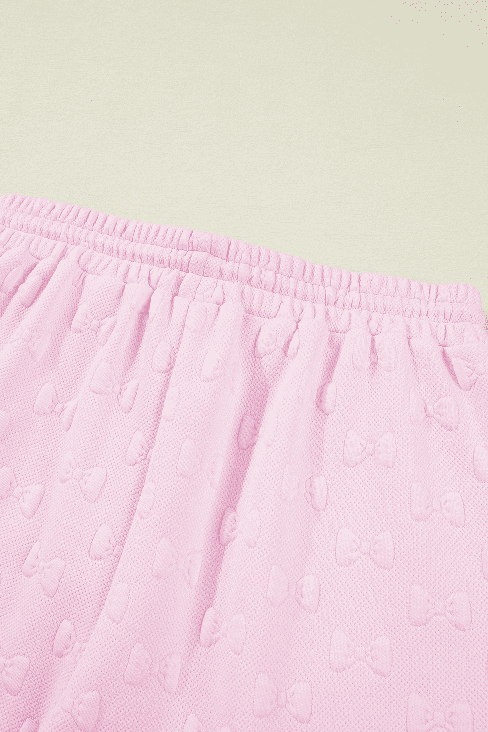 Pink Bow Jacquard Ruffle Sleeve Short 2Pcs Outfit