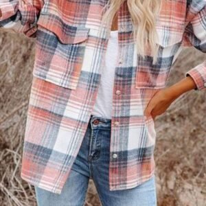 Plaid Print Pocket Buttoned Shacket