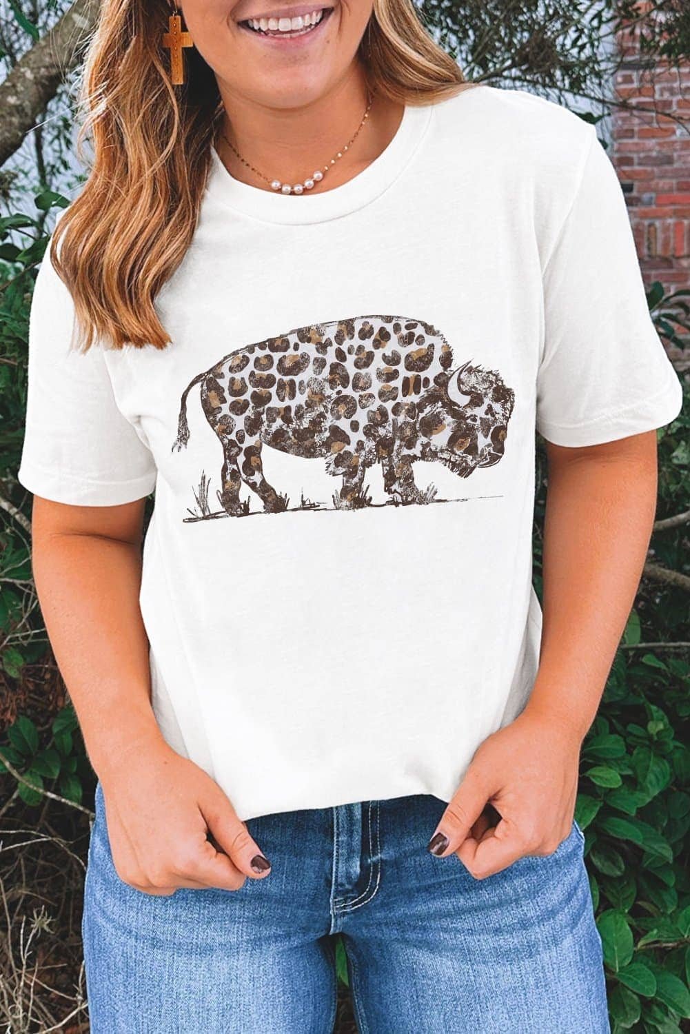 White Leopard Western Buffalo Graphic Tee