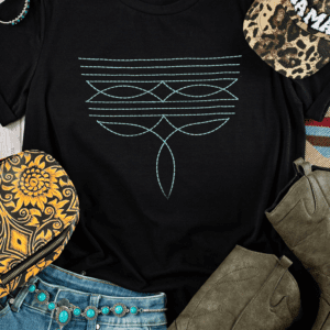 Black Western Fashion Geometric Embroidered T Shirt