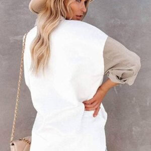 White Color Block Button Shirt With Pocket