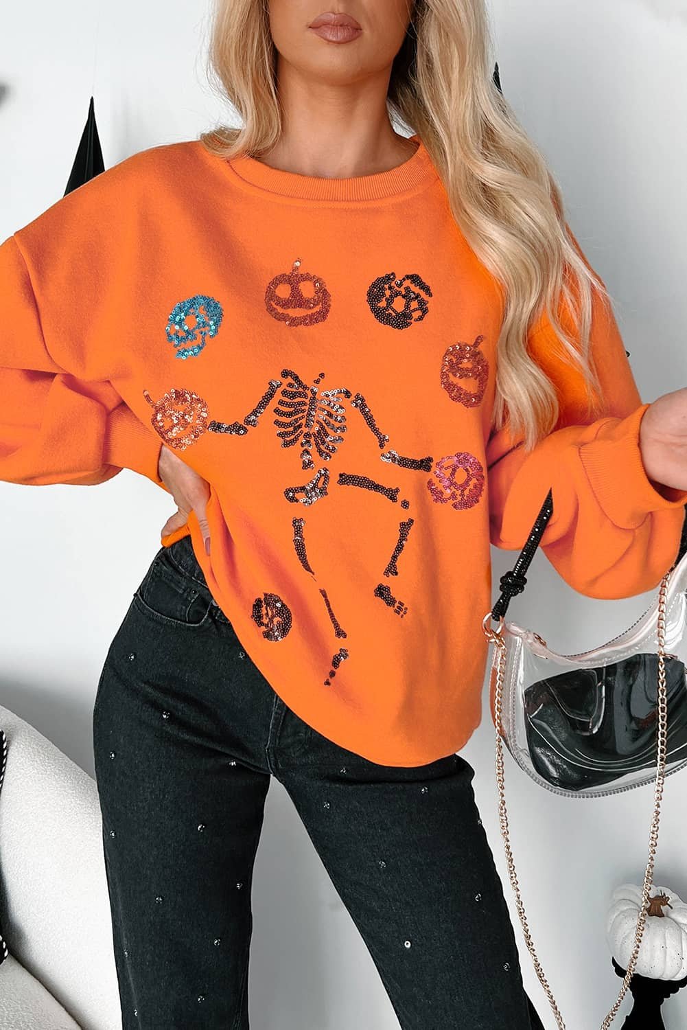 Carrot Dancing Critters Sequin Halloween Crewneck Sweatshirt