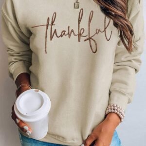 Parchment Thankful Embroidered Drop Shoulder Pullover Sweatshirt
