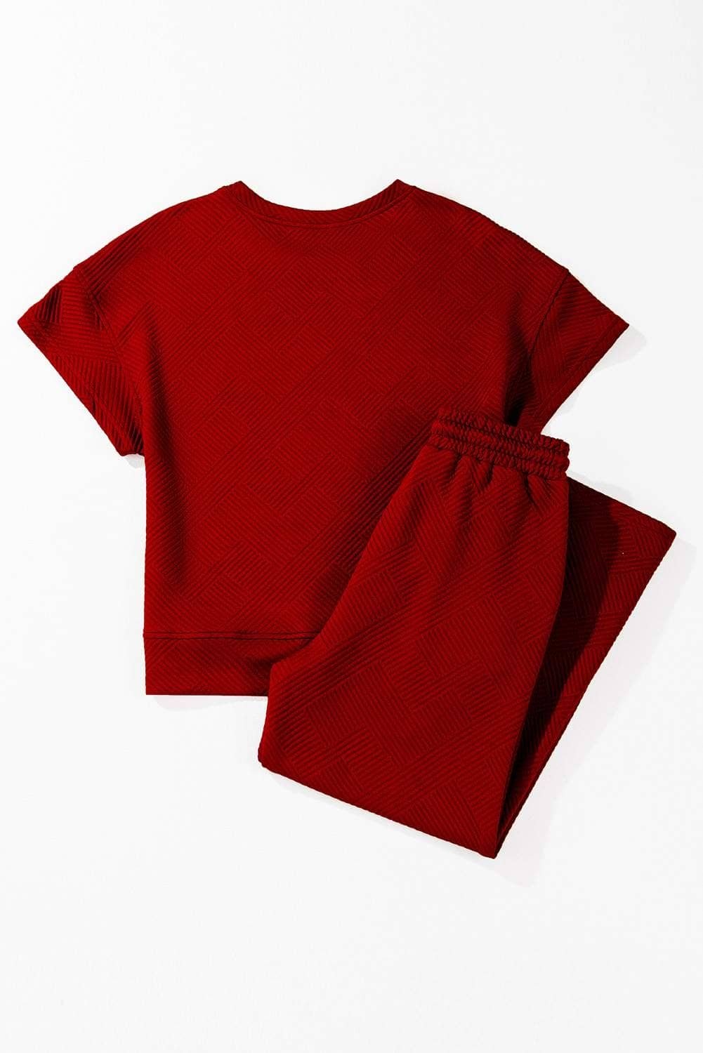 Red Dahlia Textured Loose Fit T Shirt And Drawstring Pants Set