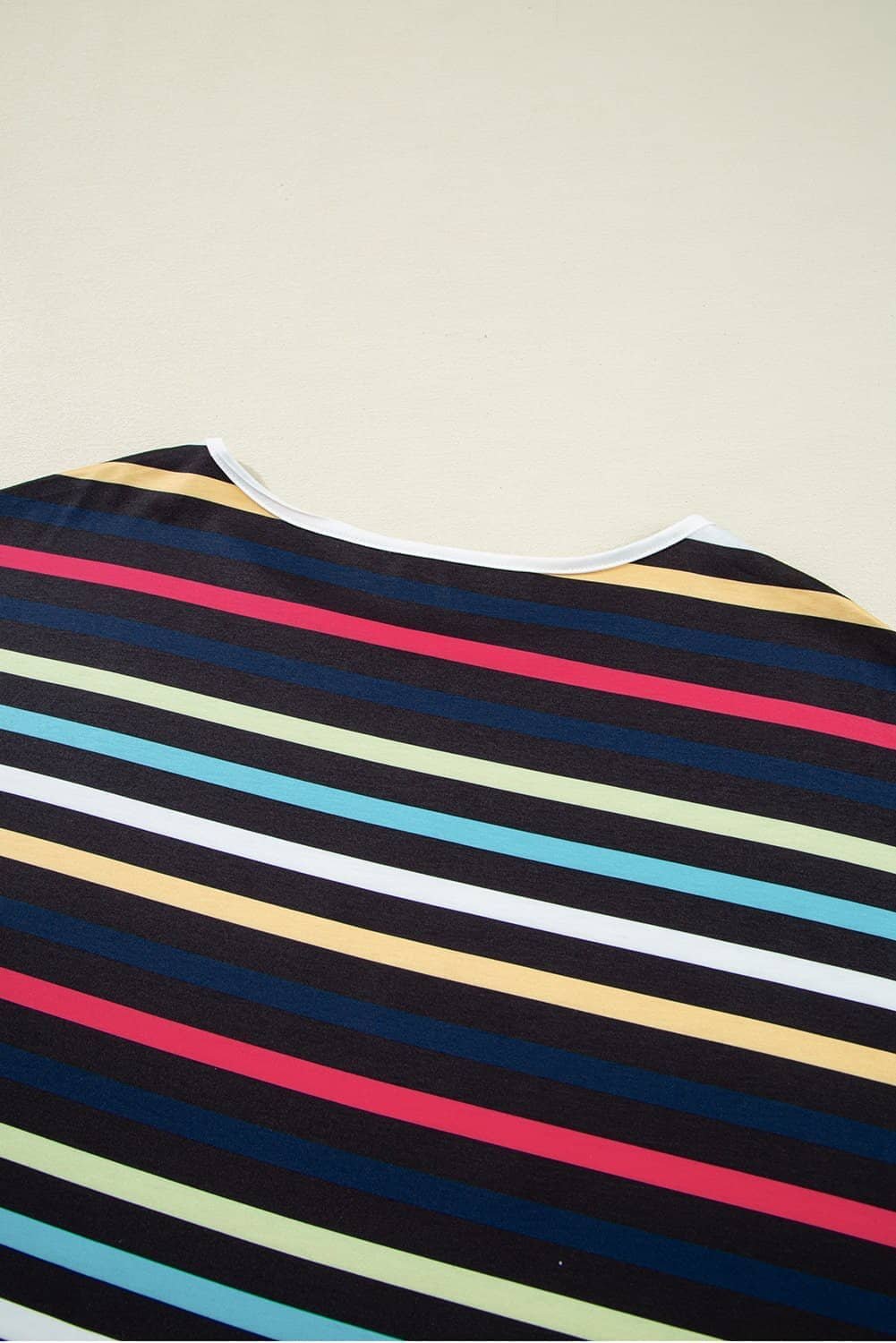 Black Stripe Multicolor Contrast Edge Crew Neck T Shirt