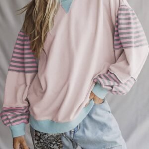 Delicacy Striped Colorblock Patchwork Drop Shoulder Sweatshirt
