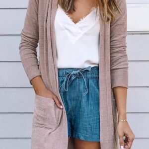Pink Tunic Back Open Front Cardigan With Pockets