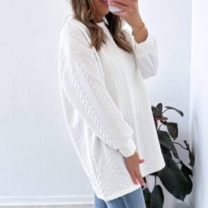 White Cable Textured Loose Plus Size Sweatshirt