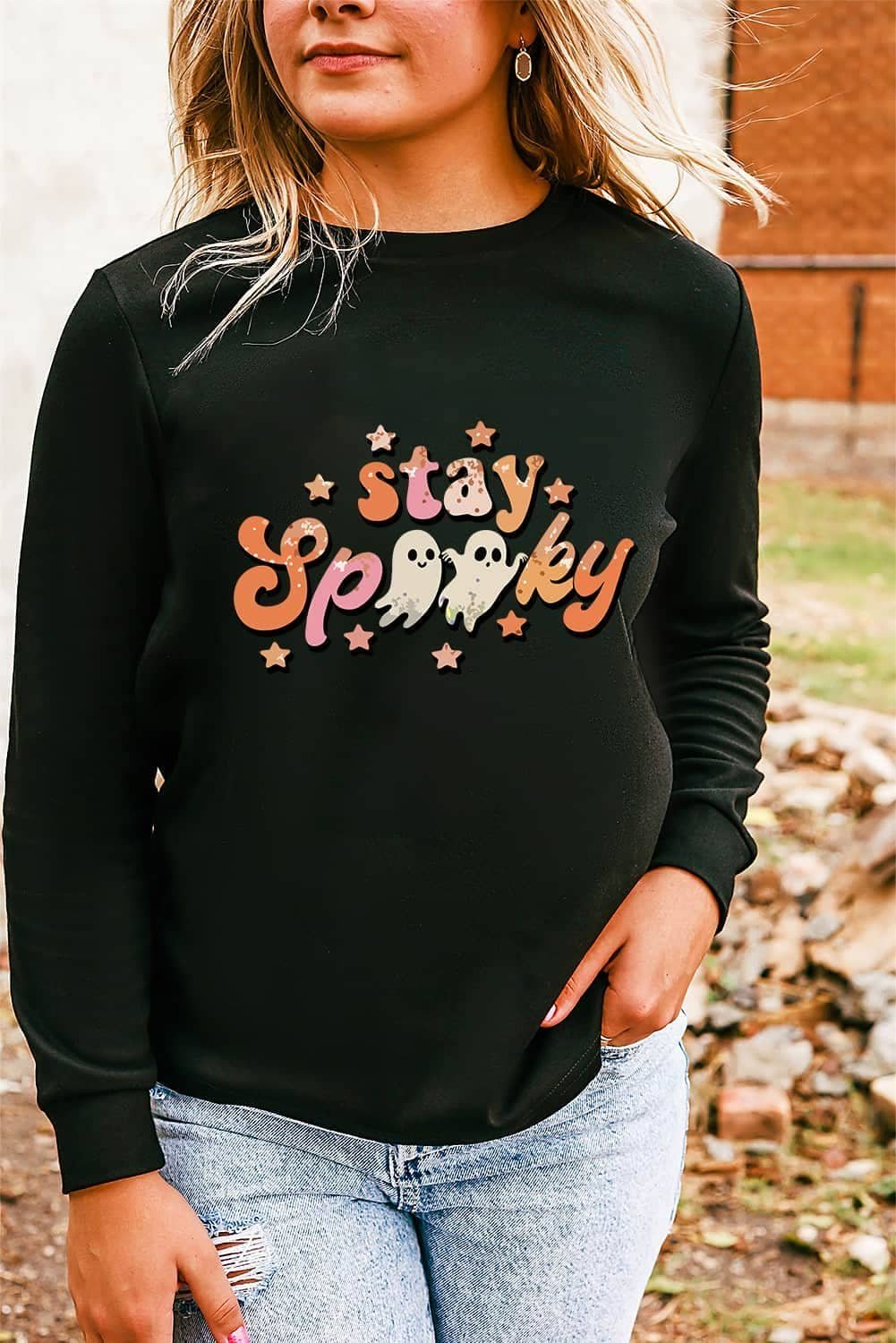 Black Halloween Stay Spooky Graphic Sweatshirt