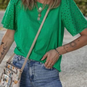 Bright Green Eyelet Embroidered Patchwork Shift Top