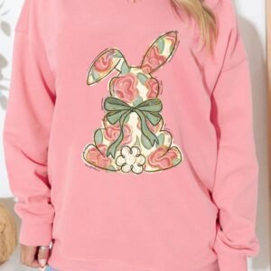 Pink Floral Bow Rabbit Easter Fashion Pullover Sweatshirt
