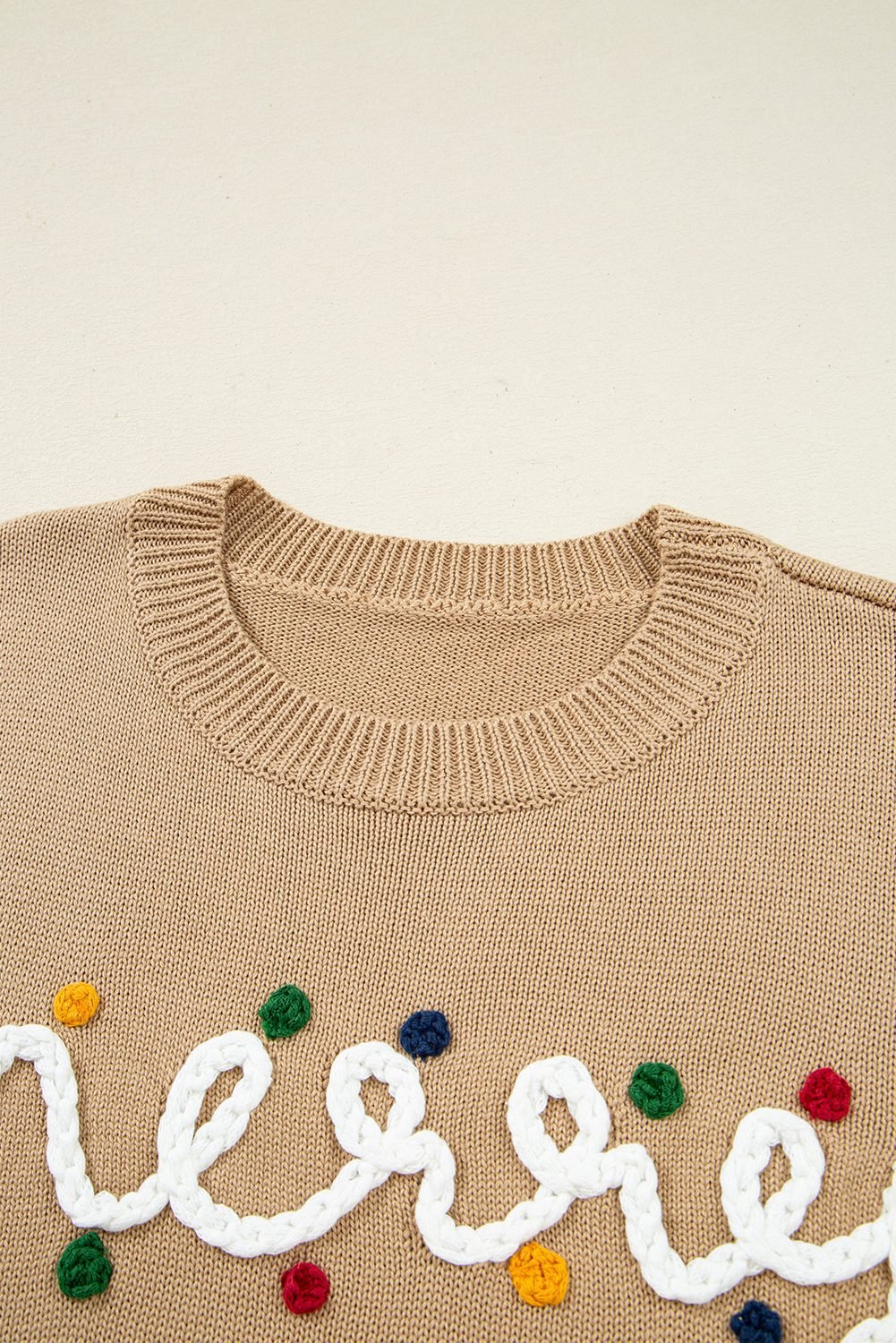 Smoke Gray Merry Colorful Dot Detail Christmas Dolman Sweater