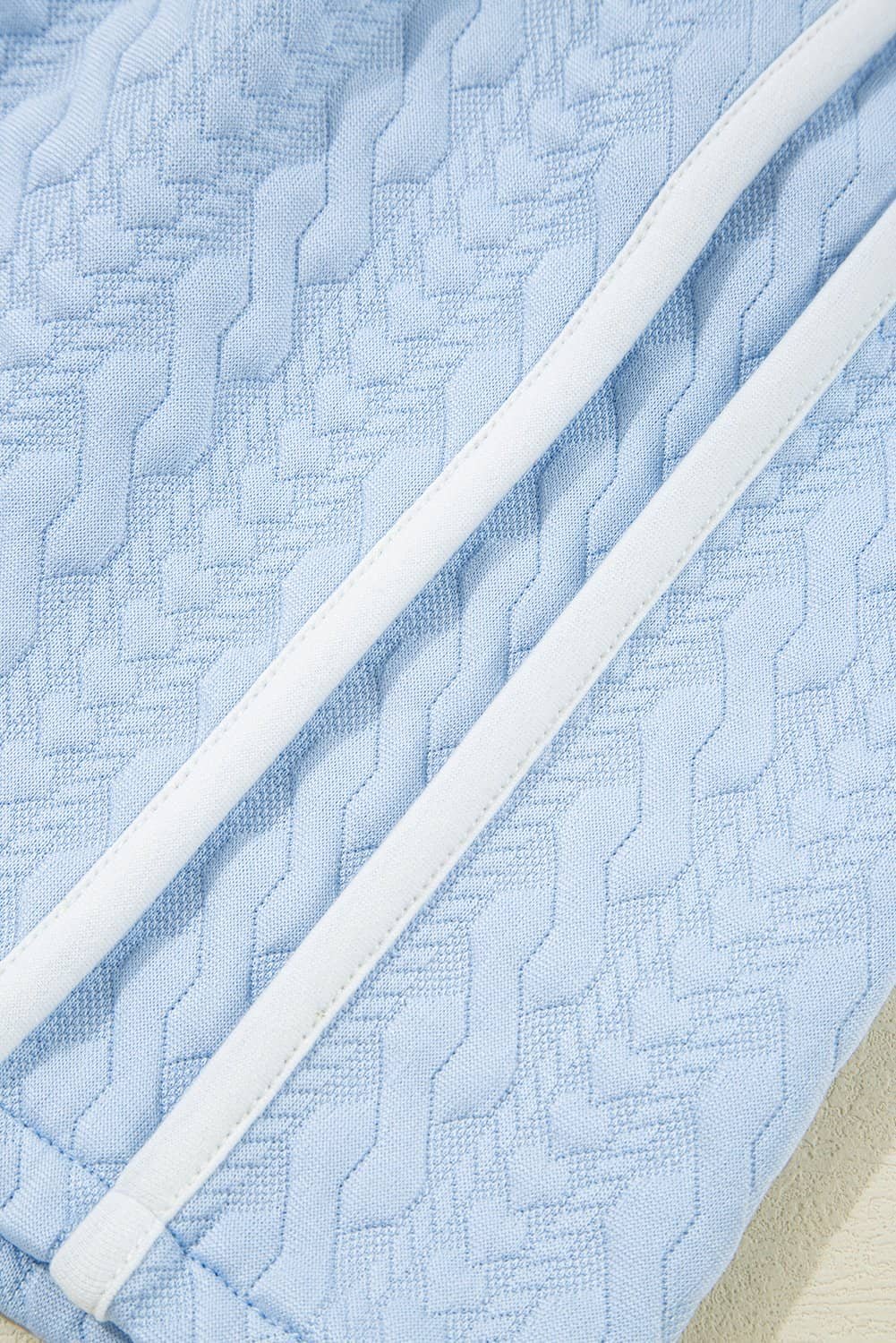 Beau Blue Contrast Trim Textured Crewneck Tee And Pocketed Skirt Set