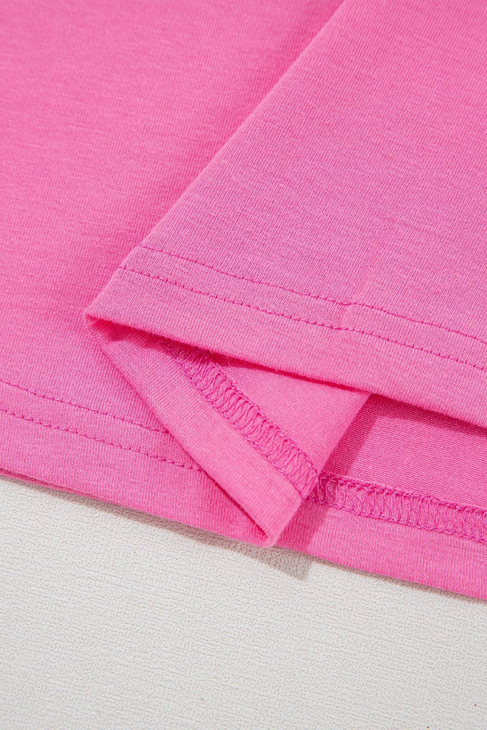 Sachet Pink Bright Casual Plain Crew Neck Tee