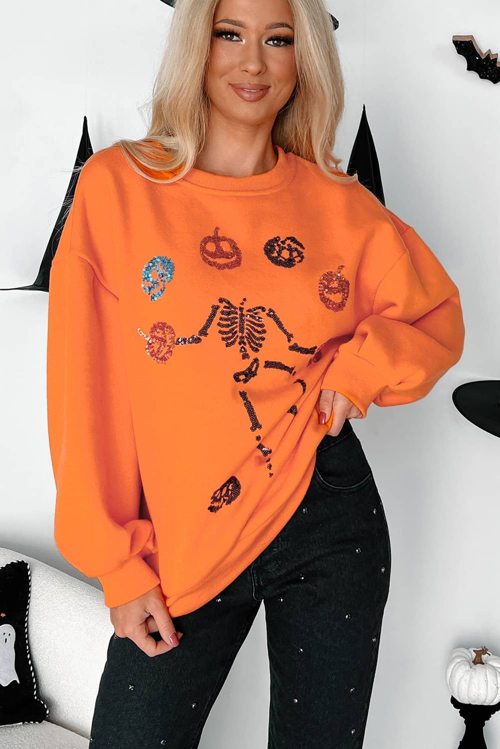 Carrot Dancing Critters Sequin Halloween Crewneck Sweatshirt