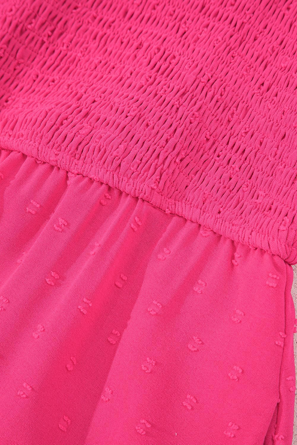 Sachet Pink Swiss Dot Smocked Frilled Neckline Short Sleeve Plus Size Dress