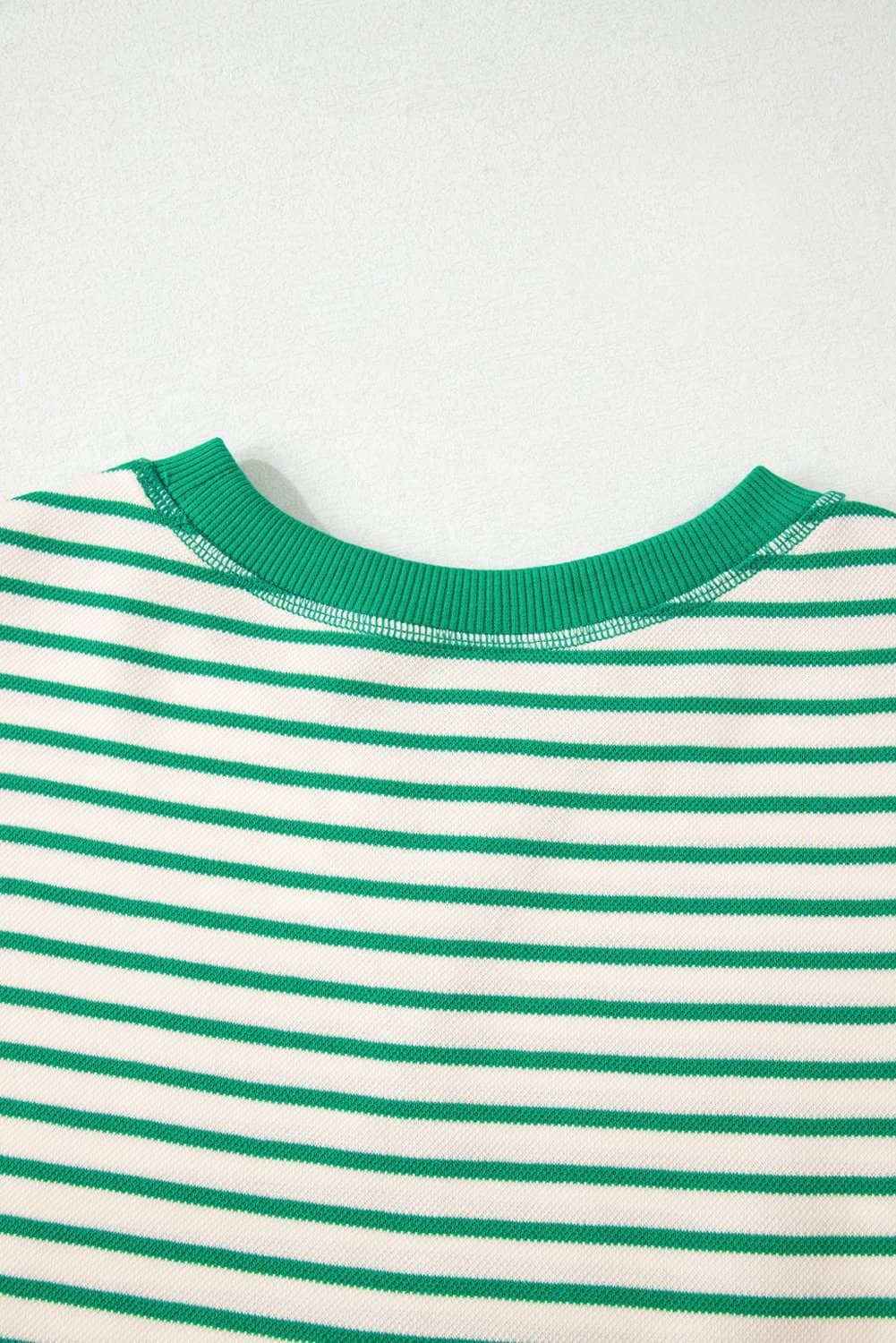 Bright Green Contrast Detail Striped Ruffle Short Sleeve Top