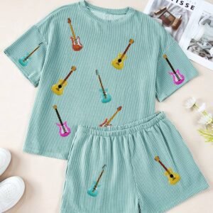 Iceland Blue Guitar Print Corded Short Set