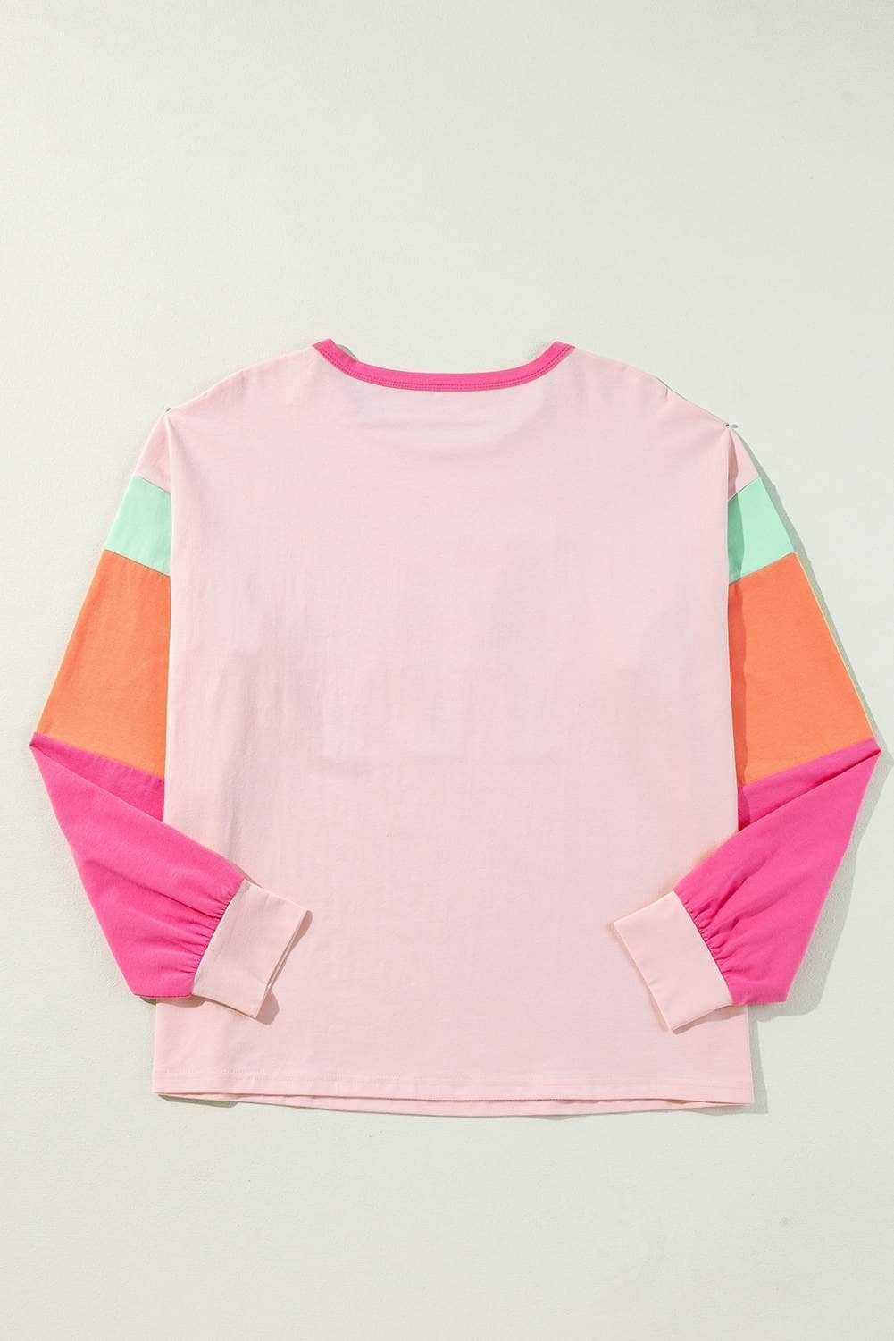 Pink Christmas Sequin Nutcracker Graphic Colorblock Long Sleeve Top