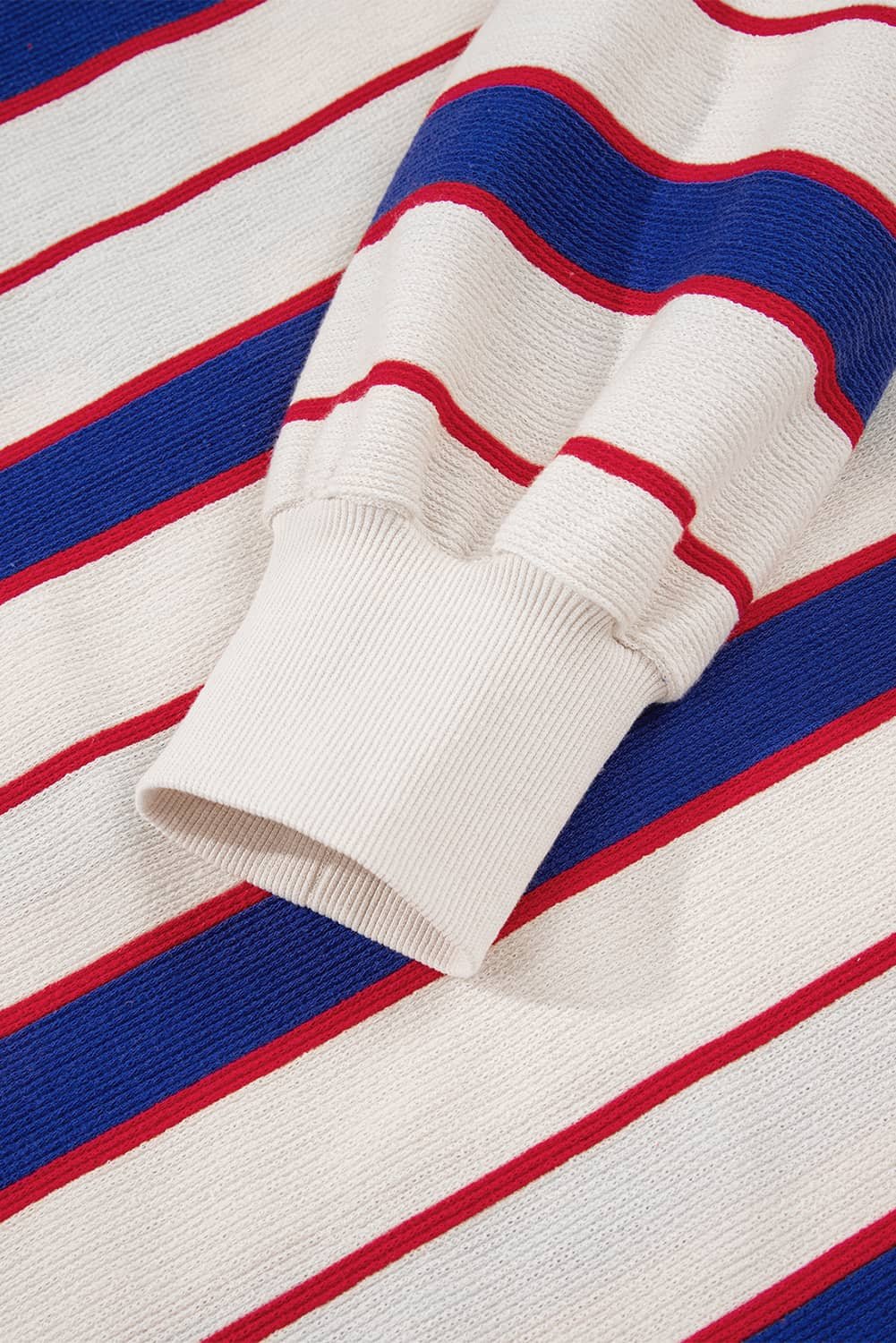 Blue Stripe Color Block Polo Pullover Sweatshirt