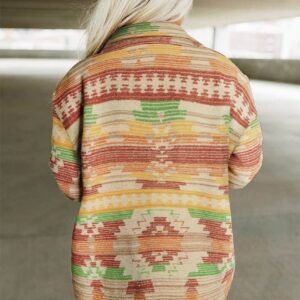 Yellow Western Aztec Print Button Flap Pocket Shacket