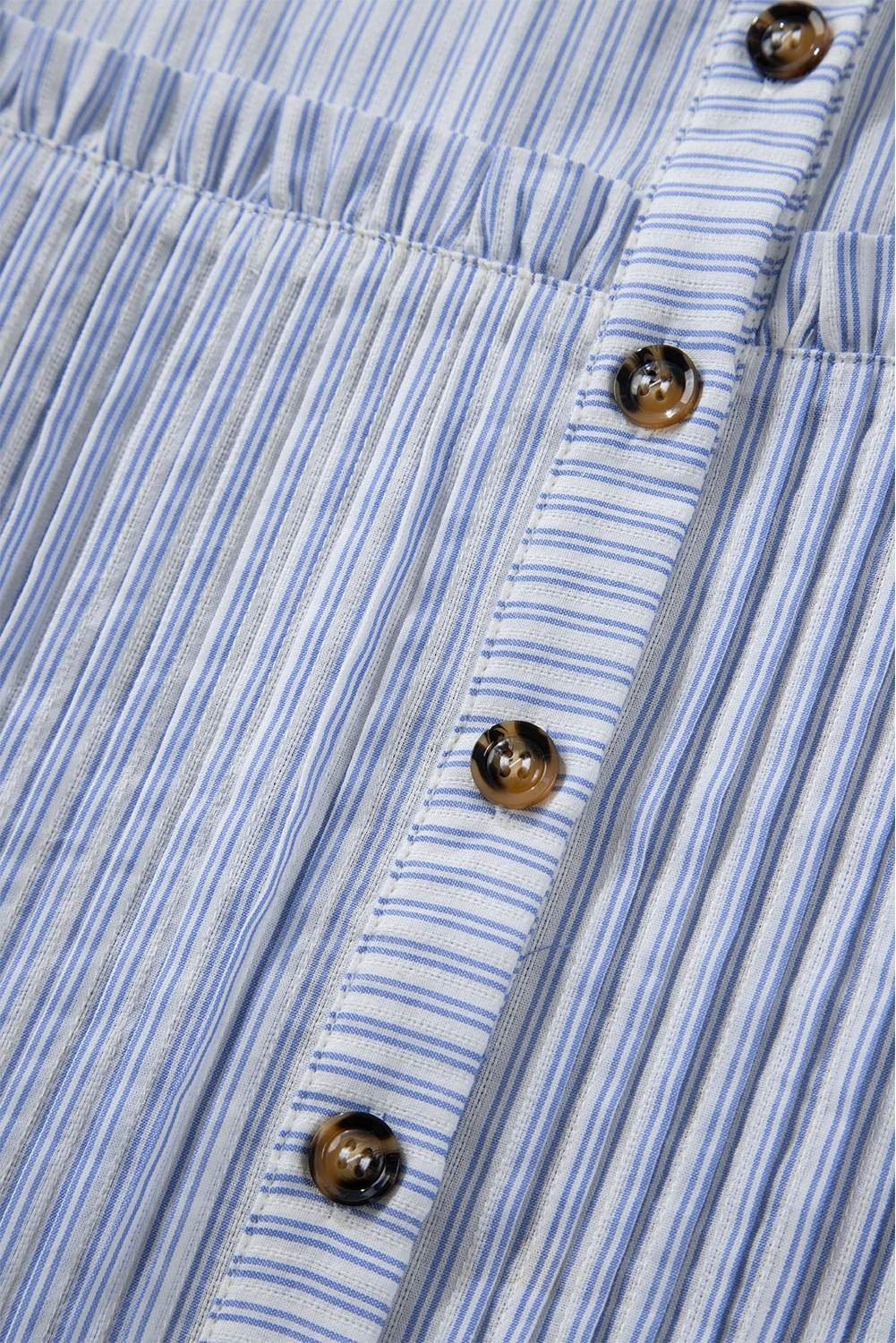 Sky Blue Stripe Ruffled Button Up Long Sleeve Shirt