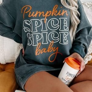 Dark Grey Halloween Pumpkin Spice Baby Graphic Textured Sweatshirt