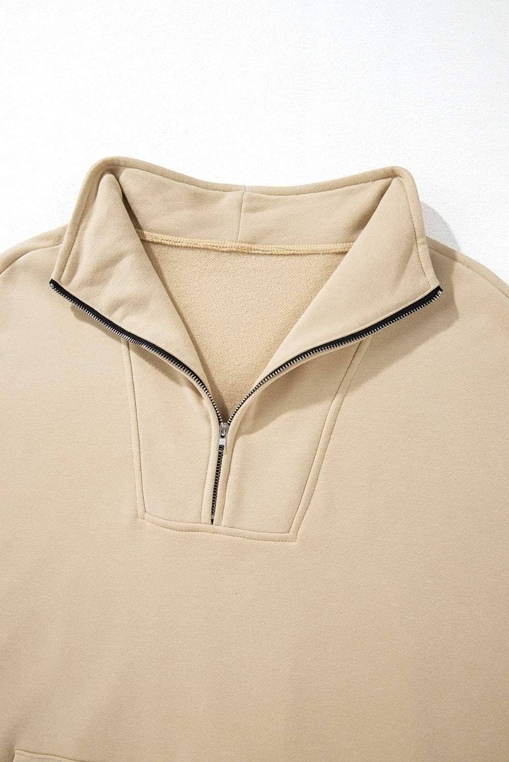 Smoke Gray Zip-Up Stand Neck Kangaroo Pocket Sweatshirt