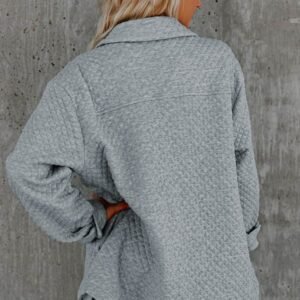 Gray Lattice Texture Retro Flap Pocket Button Shacket